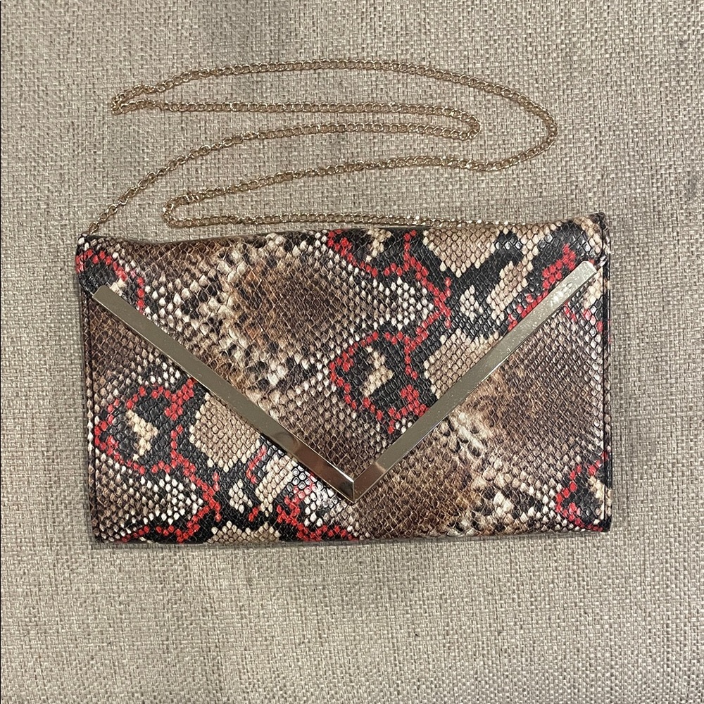 Aldo Snakeskin Clutch with Gold Chain